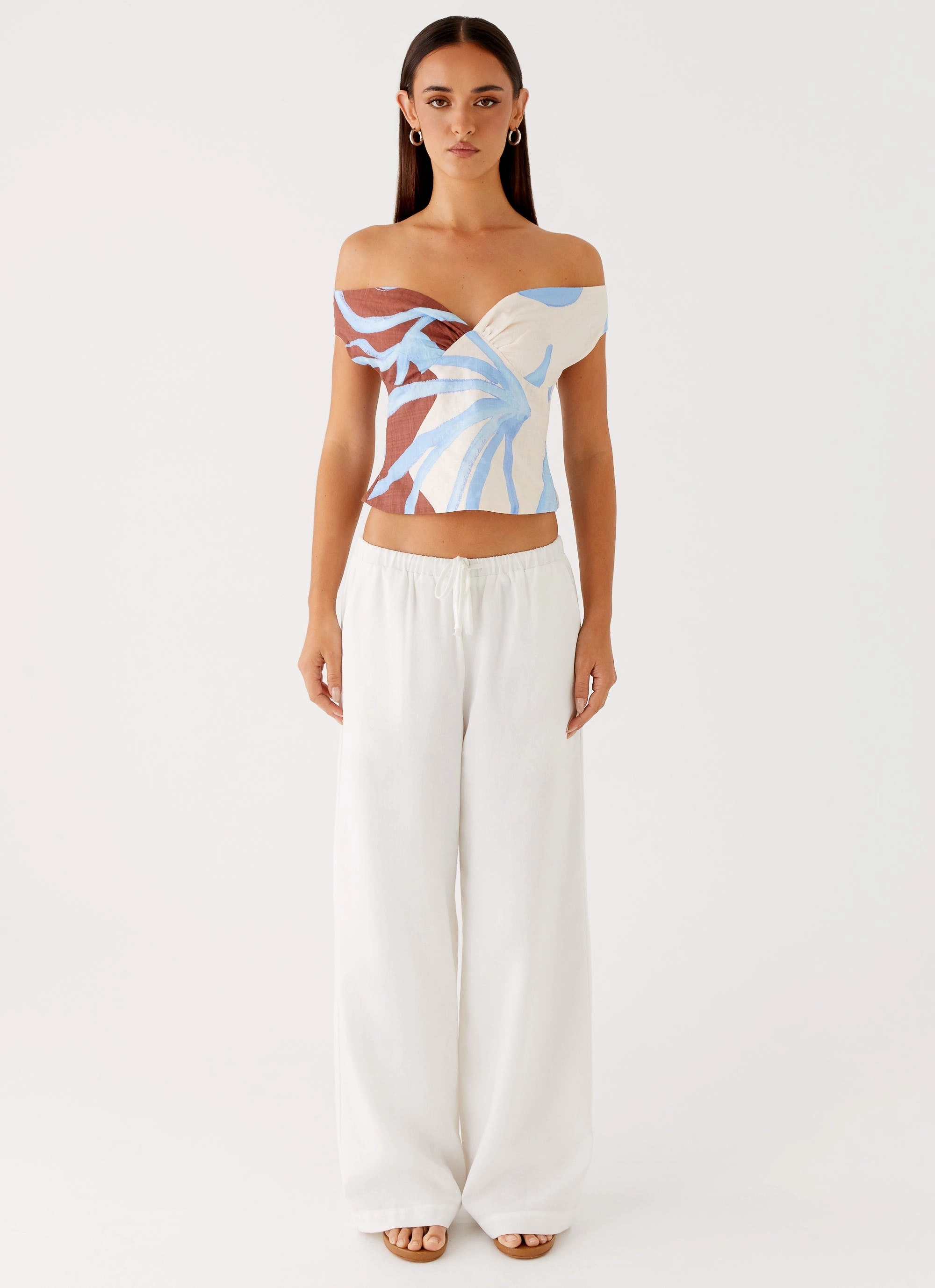 Noise Reduced Zipper Ozella Off Shoulder Top - Bloom Wave Print