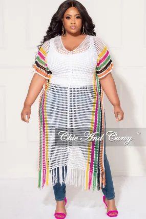 Ready For Action Flex Fit Final Sale Plus Size Crochet Cover Up in White, Green, Fuchsia, Yellow, & Black