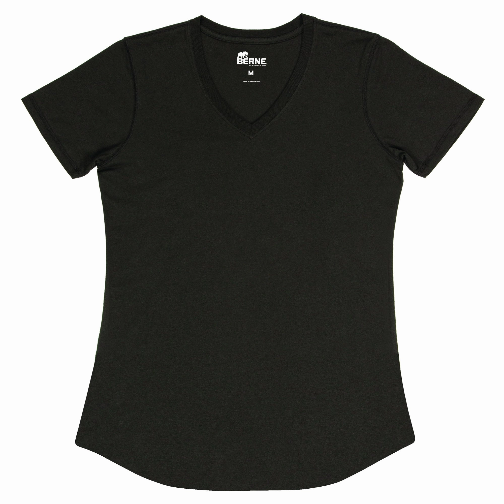 Berne Black Cotton Blend Ladies Lightweight Performance V-Neck S/S Matte Finish