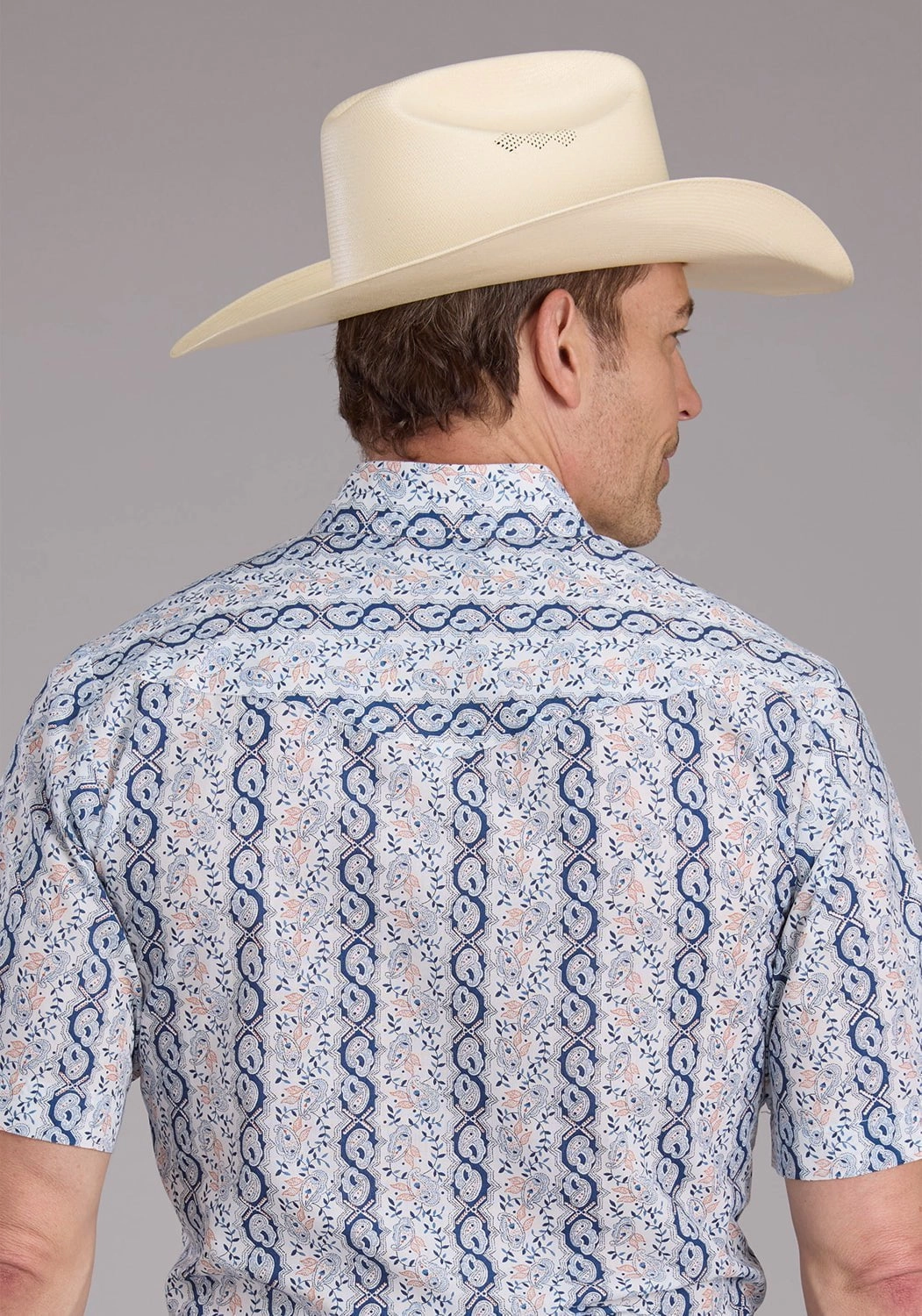 Roper Mens 2429 Paisley Trellis Blue Cotton Blend S/S Shirt Work Appropriate