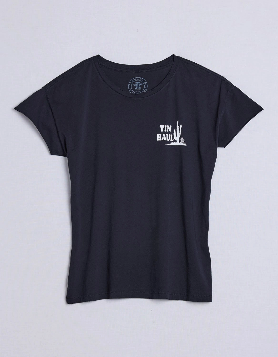 Tin Haul Womens Left Chest Cactus Vintage Black 100% Cotton S/S T-Shirt Lounge Comfort Reinforced Shoulders