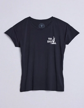 Fall Foliage Tin Haul Womens Left Chest Cactus Vintage Black 100% Cotton S/S T-Shirt