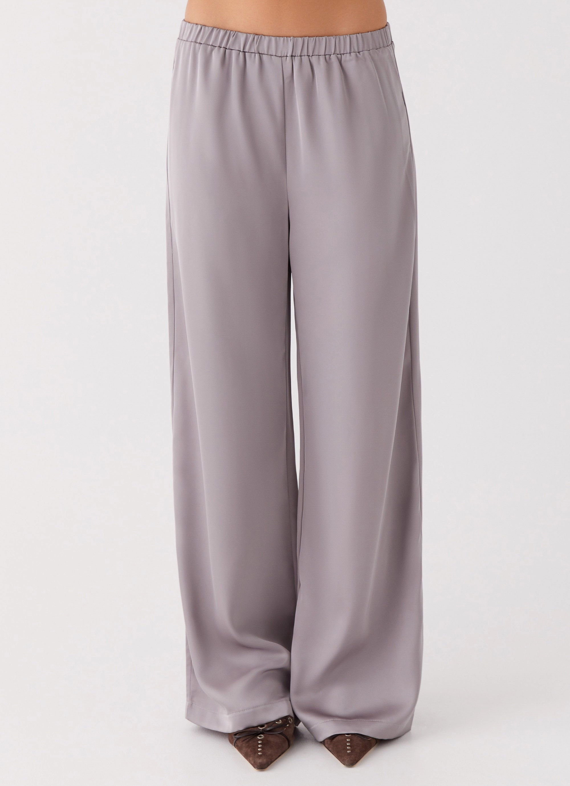 Linen Safe Palm Cove Satin Pants - Grey