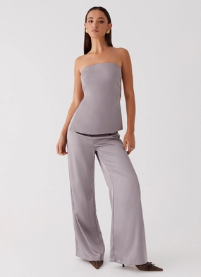 Palm Cove Satin Pants - Grey Thumbhole Cuff Design