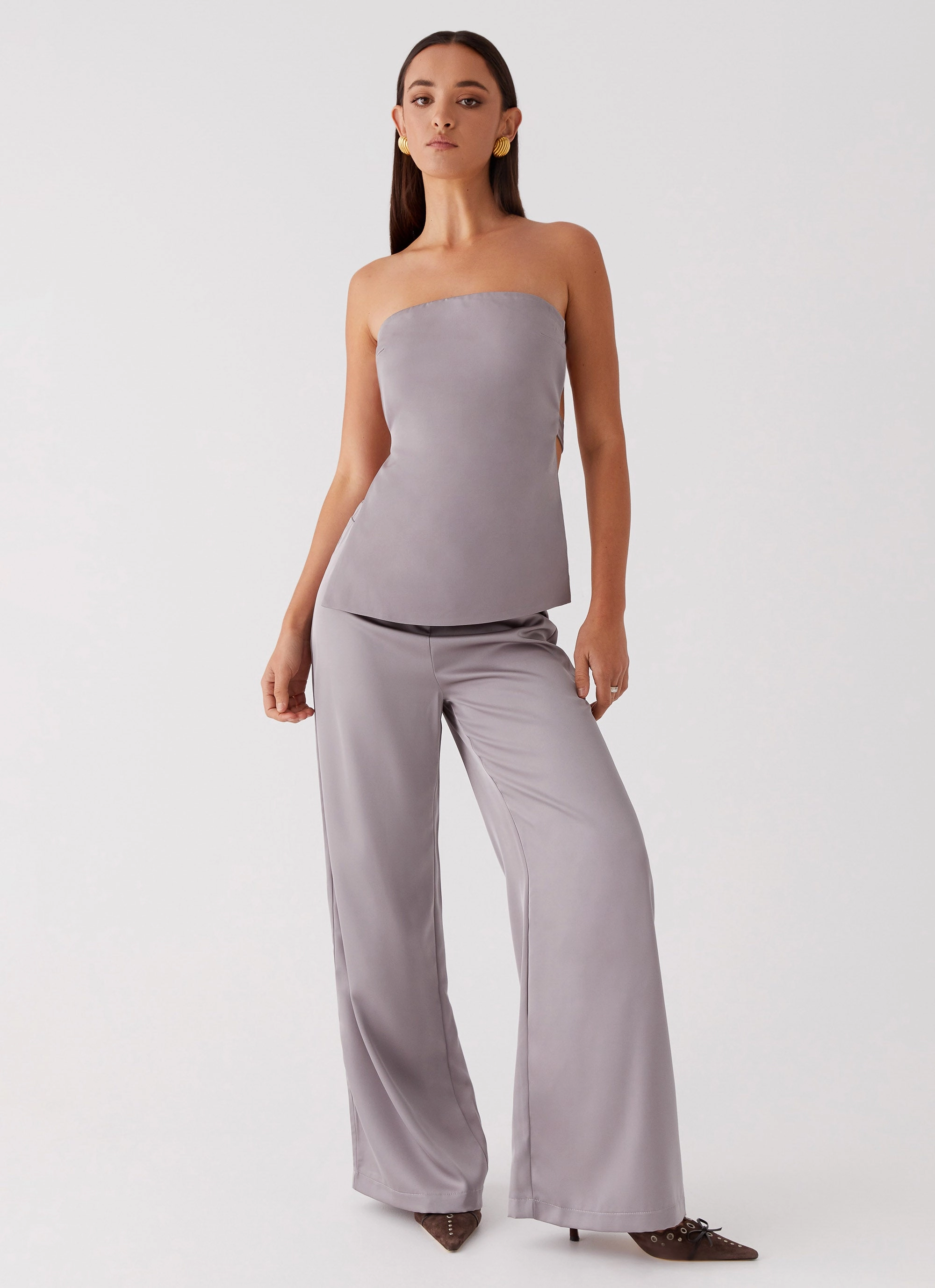 Palm Cove Satin Pants - Grey Thumbhole Cuff Design