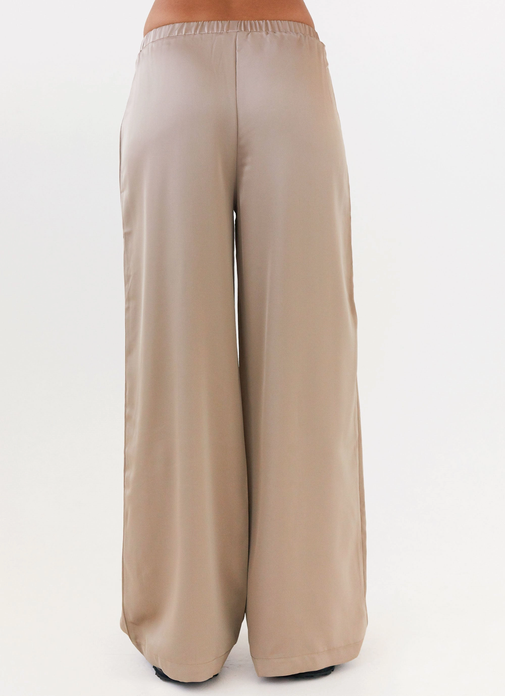 Breathable Lining Jewel Tones Palm Cove Satin Pants - Mushroom Pleated design