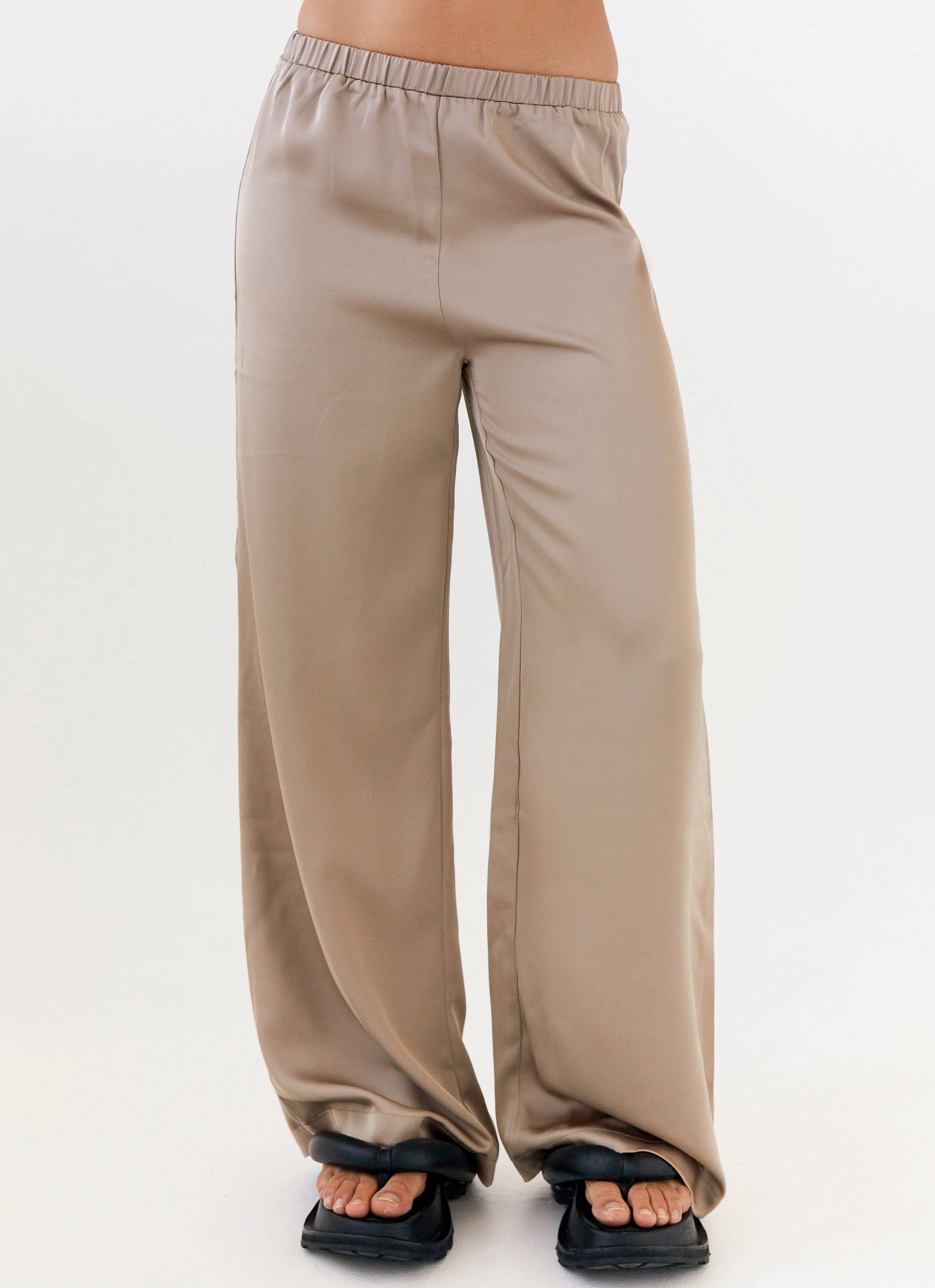 Palm Cove Satin Pants - Mushroom Pleated design Outfit Mood Floor Length