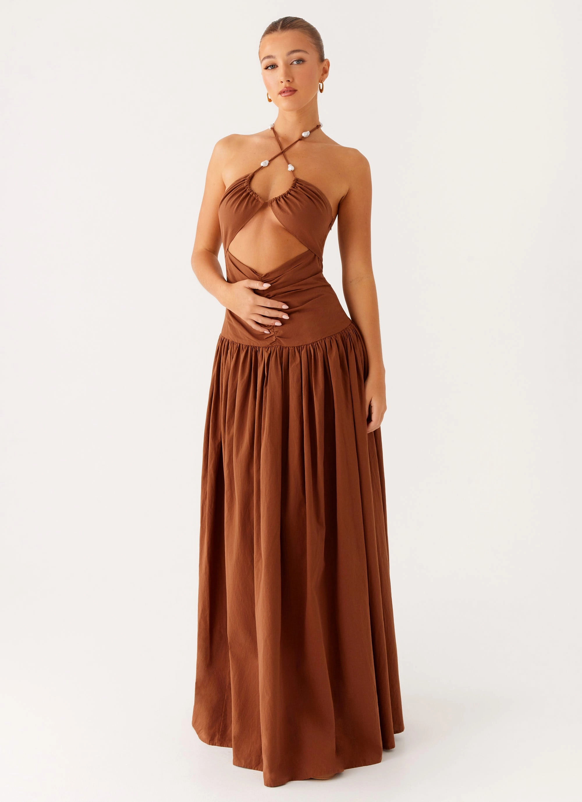 Paltrow Maxi Dress - Chocolate Ruched-Detail