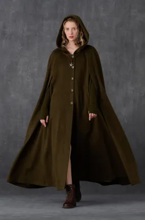 Quick drying material Tailored Silhouette Parini 33 | Maxi Hooded wool coat cloak in olive