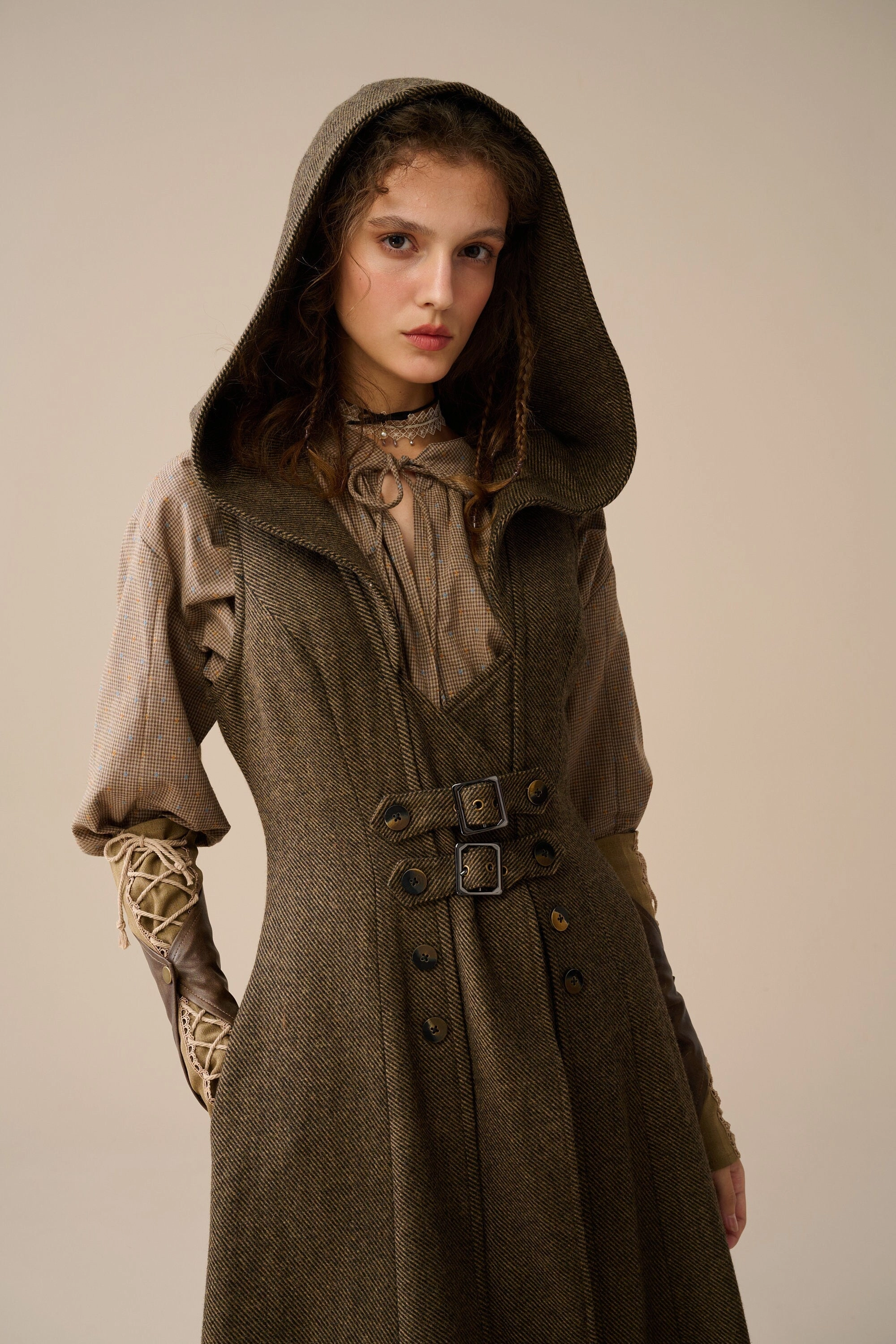 Patricia 21| hooded corset wool dress GussetedCrotch Thermal regulation