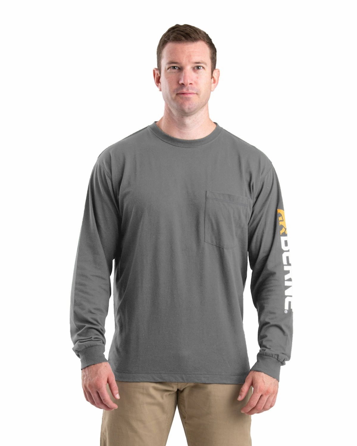 Comfort Stretch Wear Berne Mens Signature Performance Slate Cotton Blend L/S T-Shirt