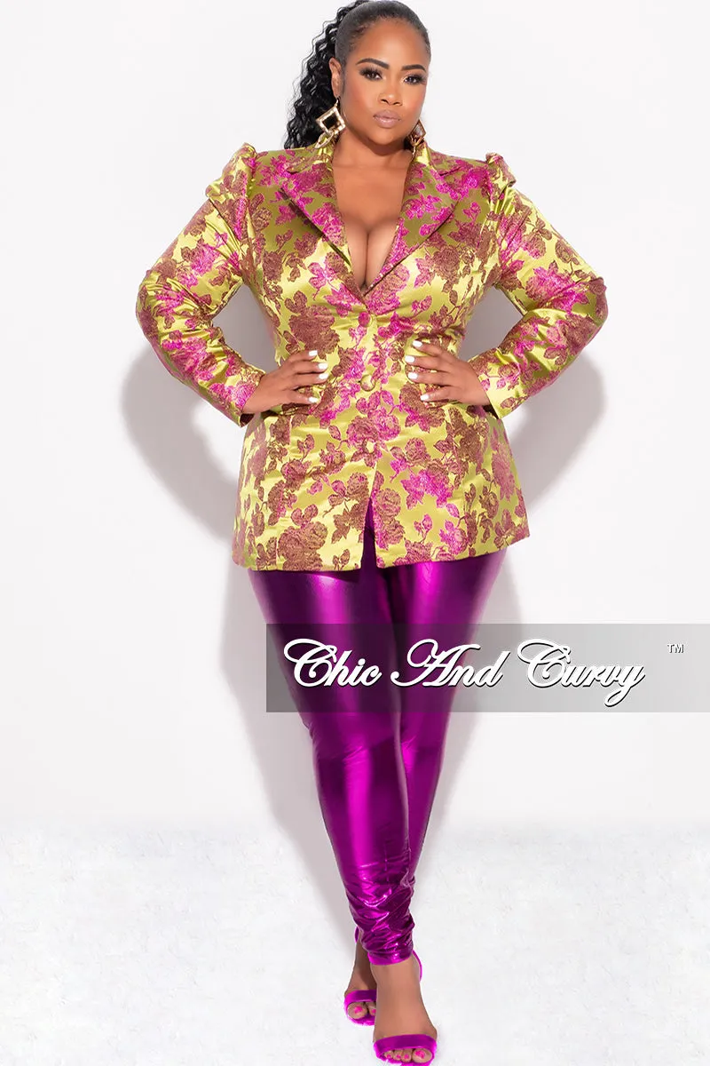 Travel Ready Fit Final Sale Plus Size Blazer in Green and Purple Floral Design Print