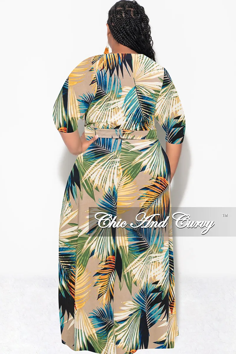 Final Sale Plus Size Faux Wrap Dress in Mocha Palm Print FlexibleKnees