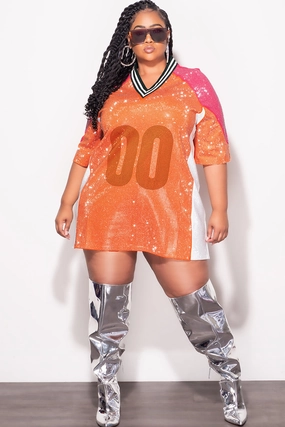 Final Sale Plus Size Stone Covered Jersey Oversized Dress Forest Green & White Collar in Orange, Pink and White Thermal Regulating