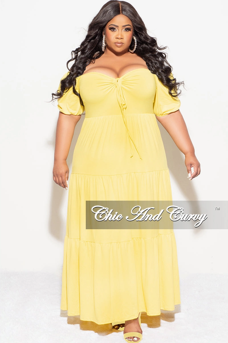 Quality Fabric Final Sale Plus Size Short Sleeve Tiered Maxi Dress in Yellow