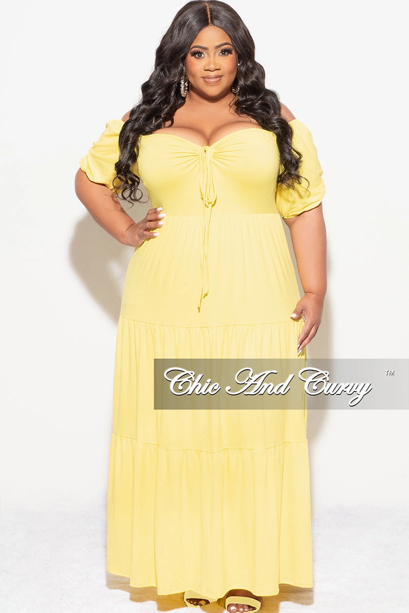 Final Sale Plus Size Short Sleeve Tiered Maxi Dress in Yellow EcoFriendlyMaterials No Wrinkle