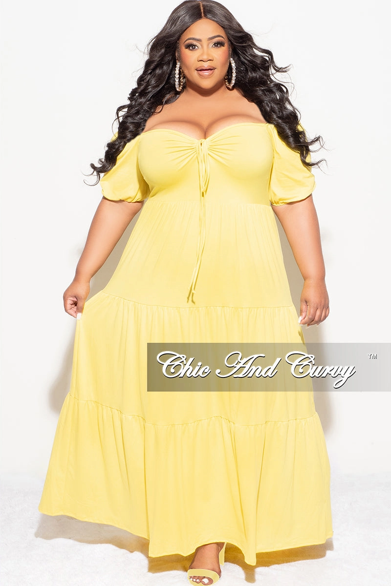 quick dry NonSlipGrip Final Sale Plus Size Short Sleeve Tiered Maxi Dress in Yellow