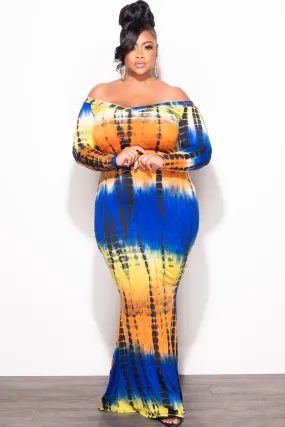 Final Sale Plus Size Bodycon Maxi Dress in Royal Blue Tie Dye Print Breathable Comfort Fit