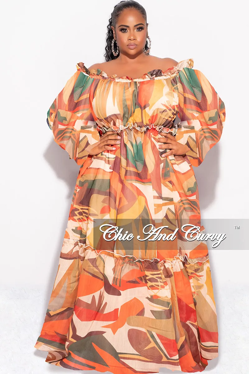 Final Sale Plus Size Off the Shoulder Chiffon Maxi Dress in Tan Multi Color work mode Movement Support