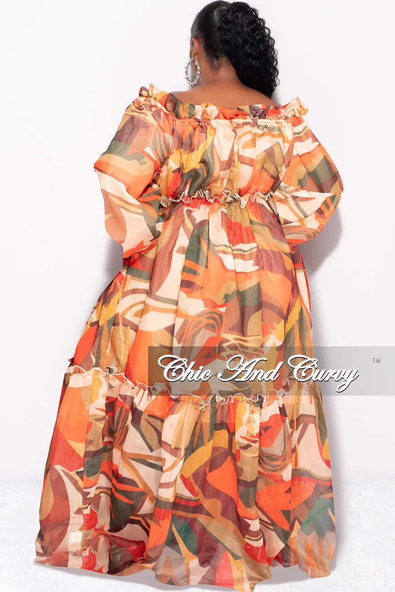 Sport Friendly Final Sale Plus Size Off the Shoulder Chiffon Maxi Dress in Tan Multi Color