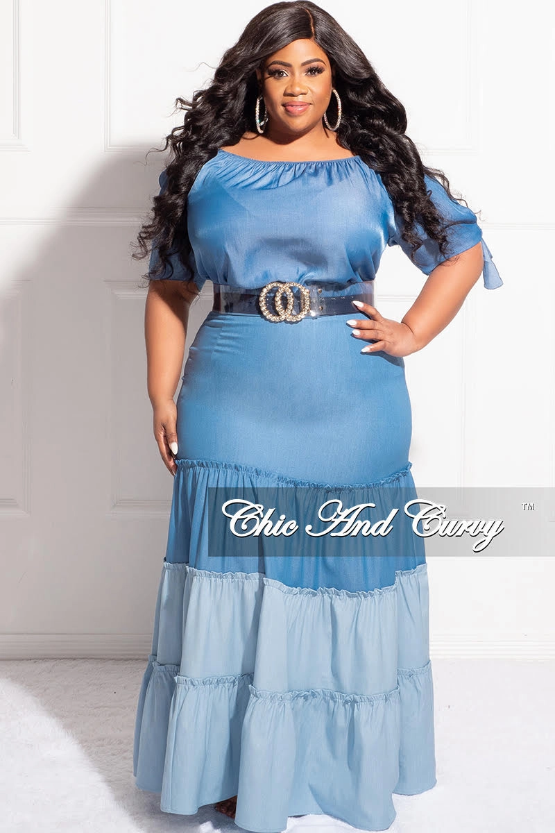 Final Sale Plus Size Two Toned Tiered Maxi Skirt in Denim Color (Skirt Only) Timeless Layers StaticDissipativeFabric