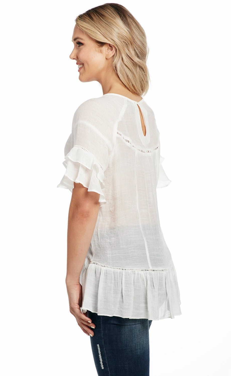 Cowgirl Up Womens White Rayon Two Tier Tunic S/S Perfect Fit