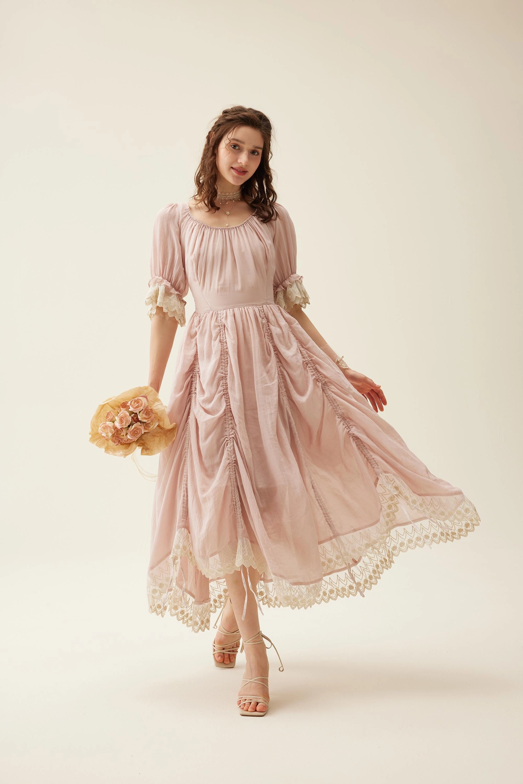 Elowen 27 | Lace Linen dress gown ( 2 way to wear ) Casual Look