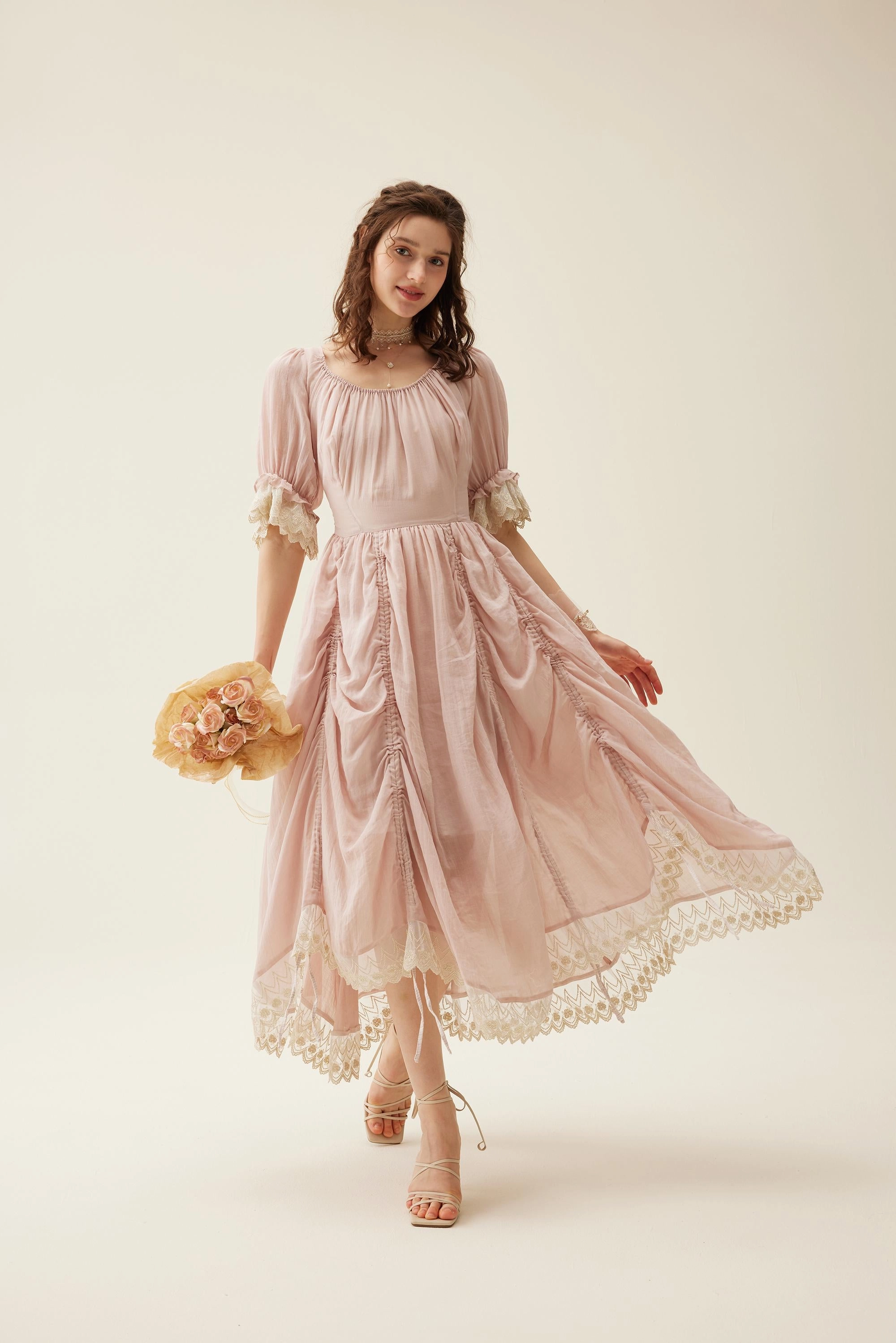 SeamlessPockets Elowen 27 | Lace Linen dress gown ( 2 way to wear )