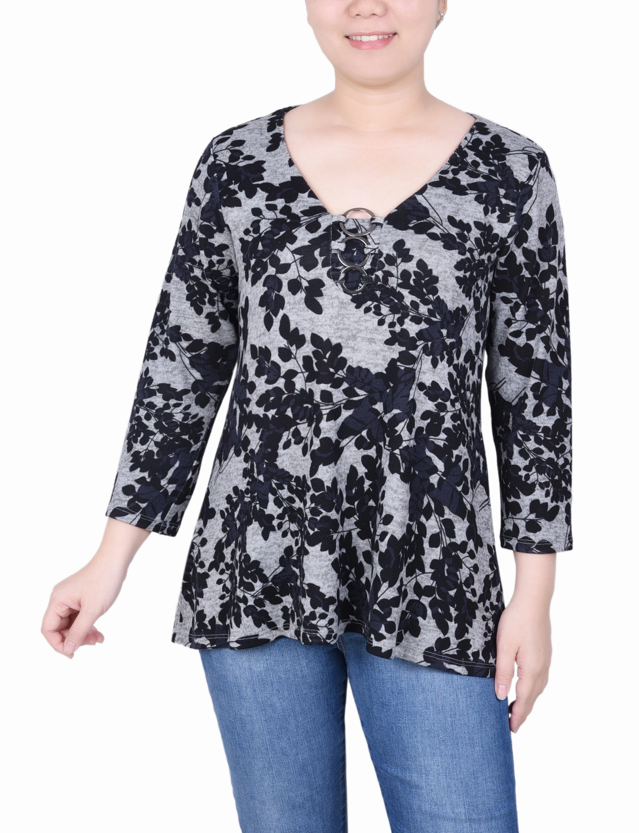 Everyday Comfort Fit Petite 3/4 Sleeve 3-Ring Top