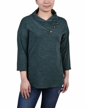 Petite 3/4 Sleeve Crossover Cowl Neck Top UPFProtection