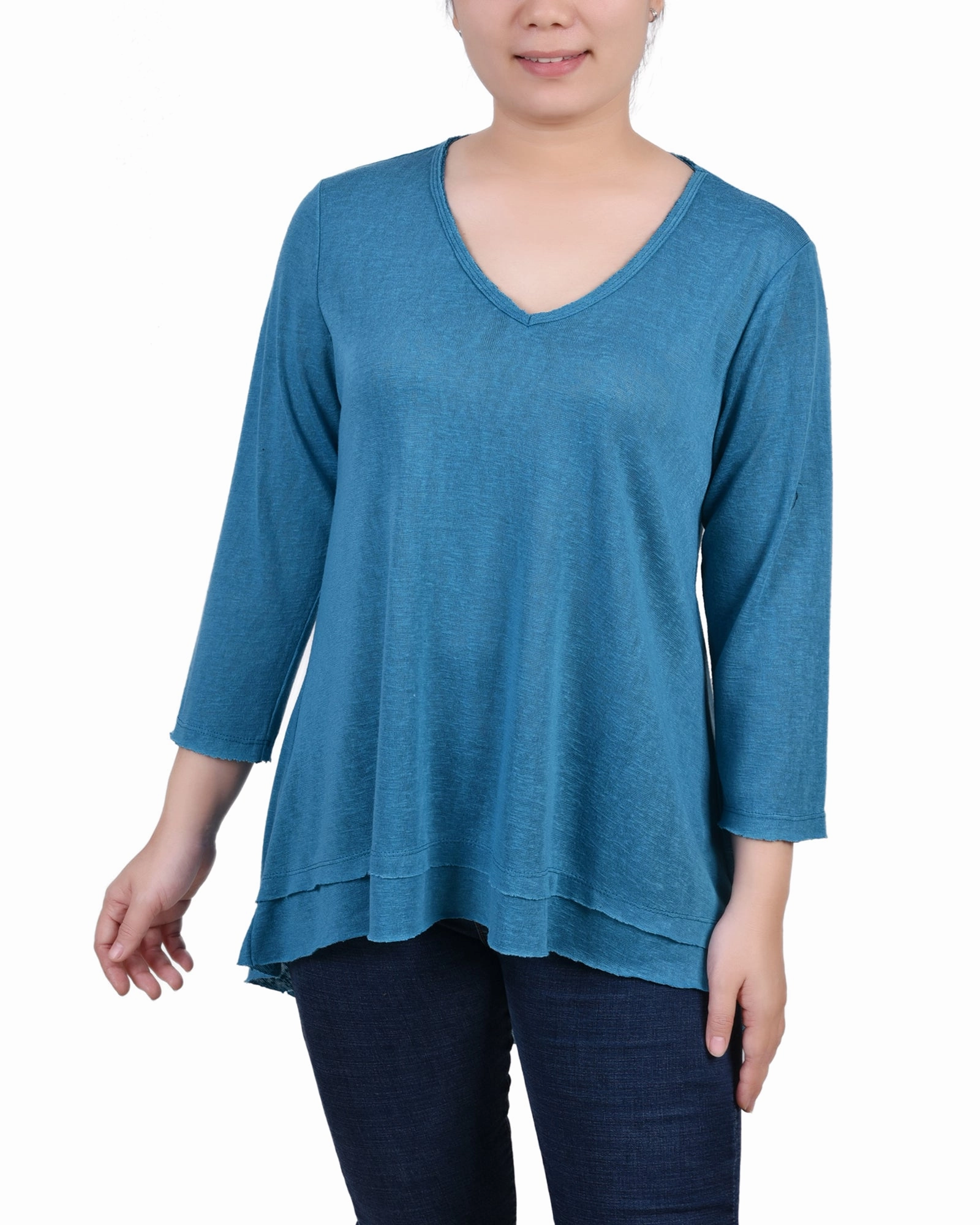 Petite 3/4 Sleeve V Neck Top HypoallergenicMaterial
