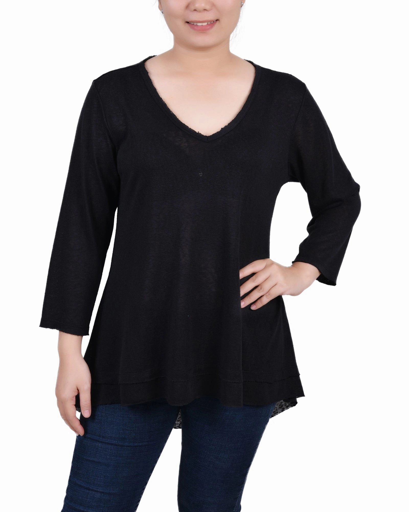 Activewear Top Petite 3/4 Sleeve V Neck Top