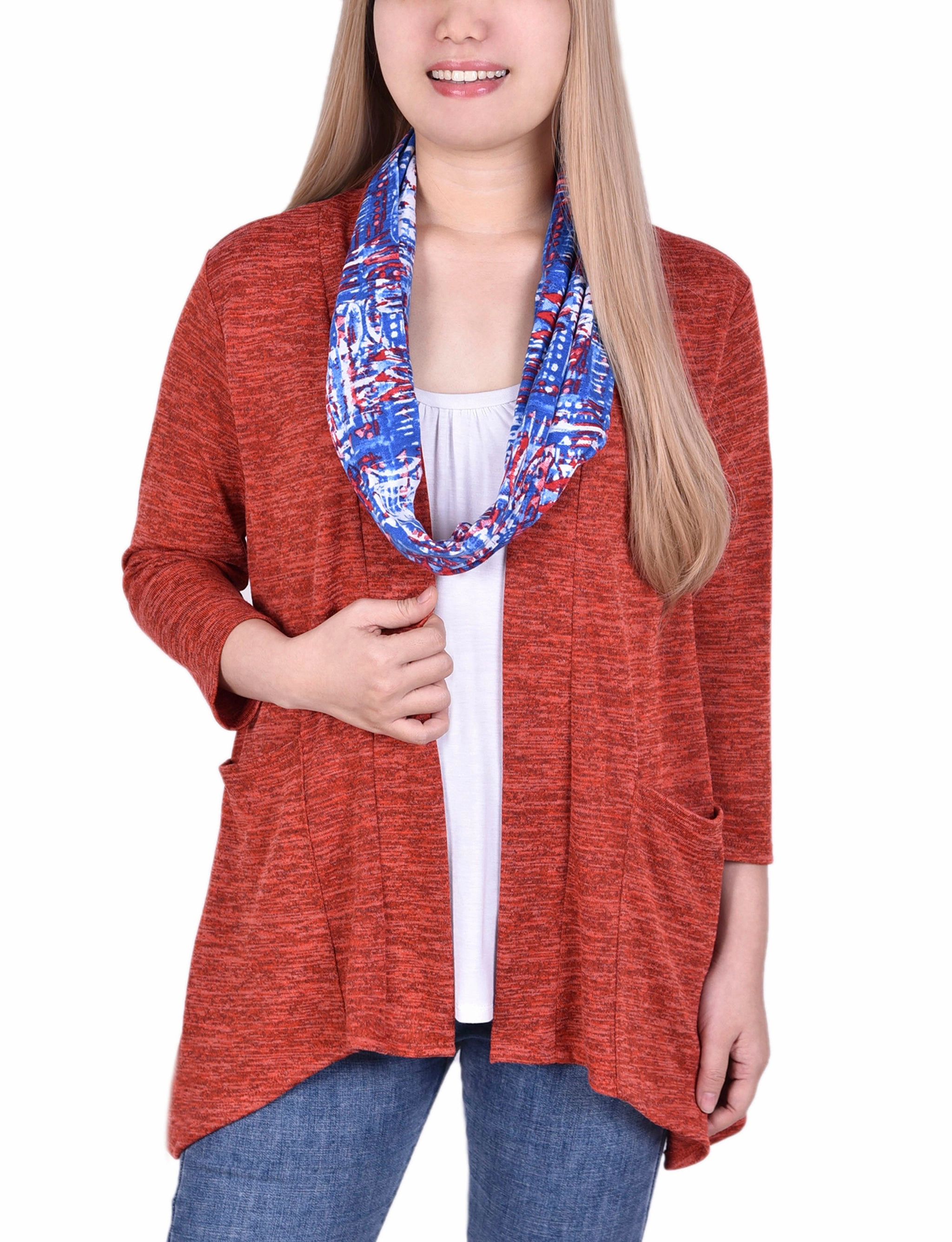 Petite Cardigan With Inset And Detachable Printed Scarf UltravioletProtectionFabric Hot Weather