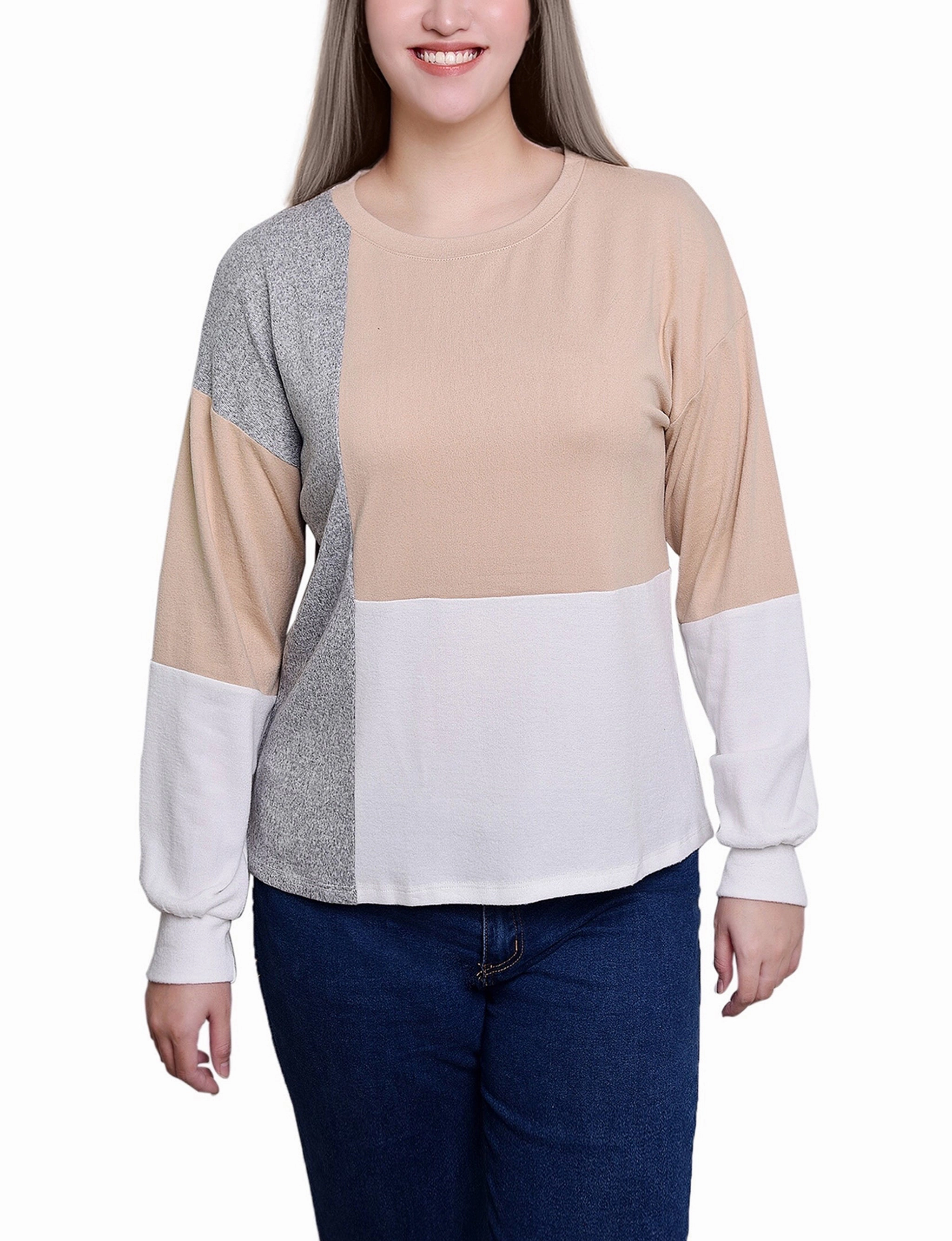 Petite Color-Blocked Top FullCut Shoulder Ribbed Trims