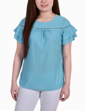 ThermalLining TailoredCut Petite Double Bell Sleeve Swiss Dot Top