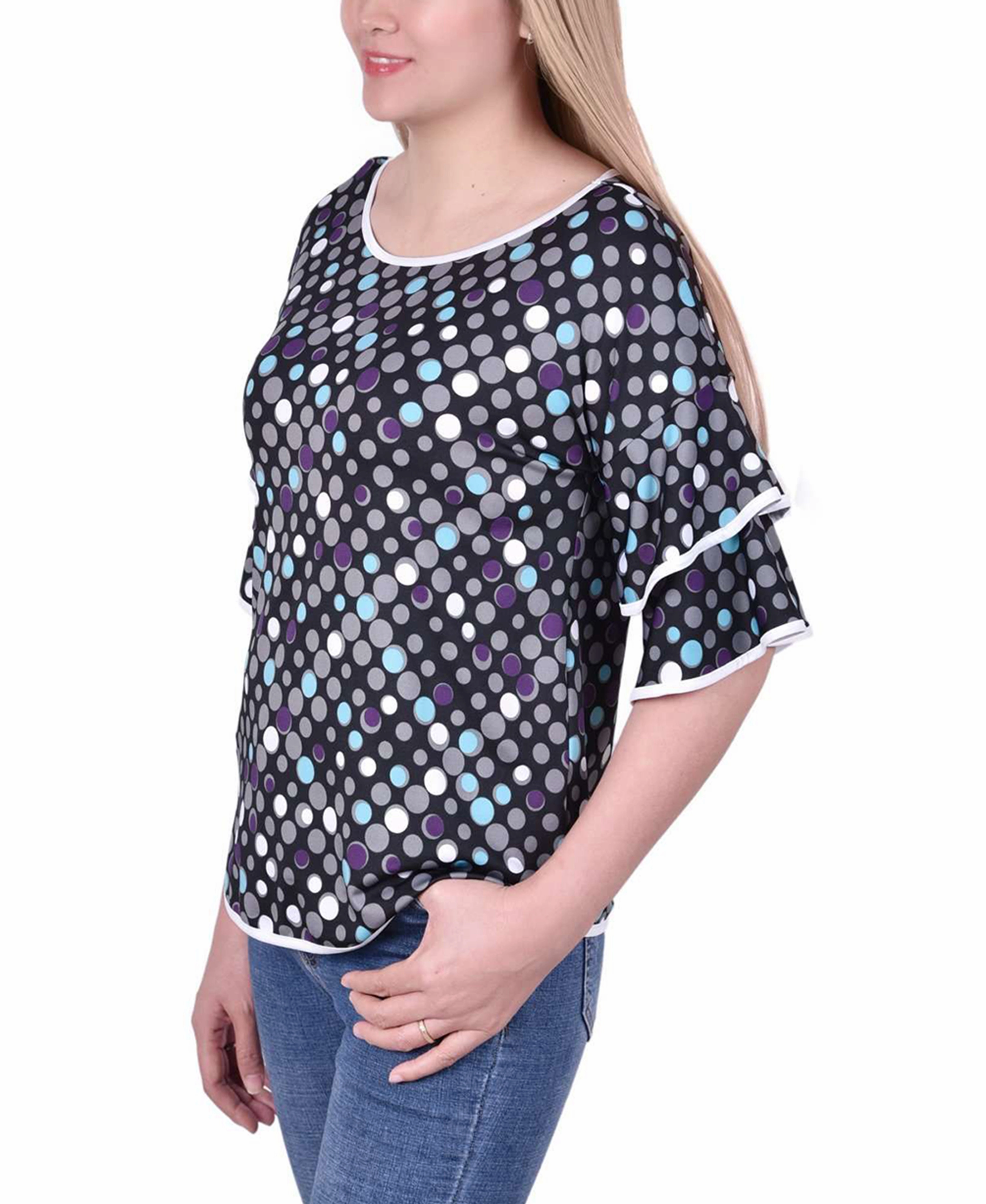 Reflective Trims Tear Resistant Reinforcement Petite Double Layer Elbow Sleeve Top