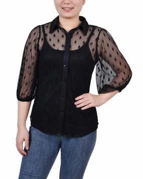 Durable Reinforced Elbow Patches elegant design Petite Elbow Sleeve Clip Dot Blouse With Camisole
