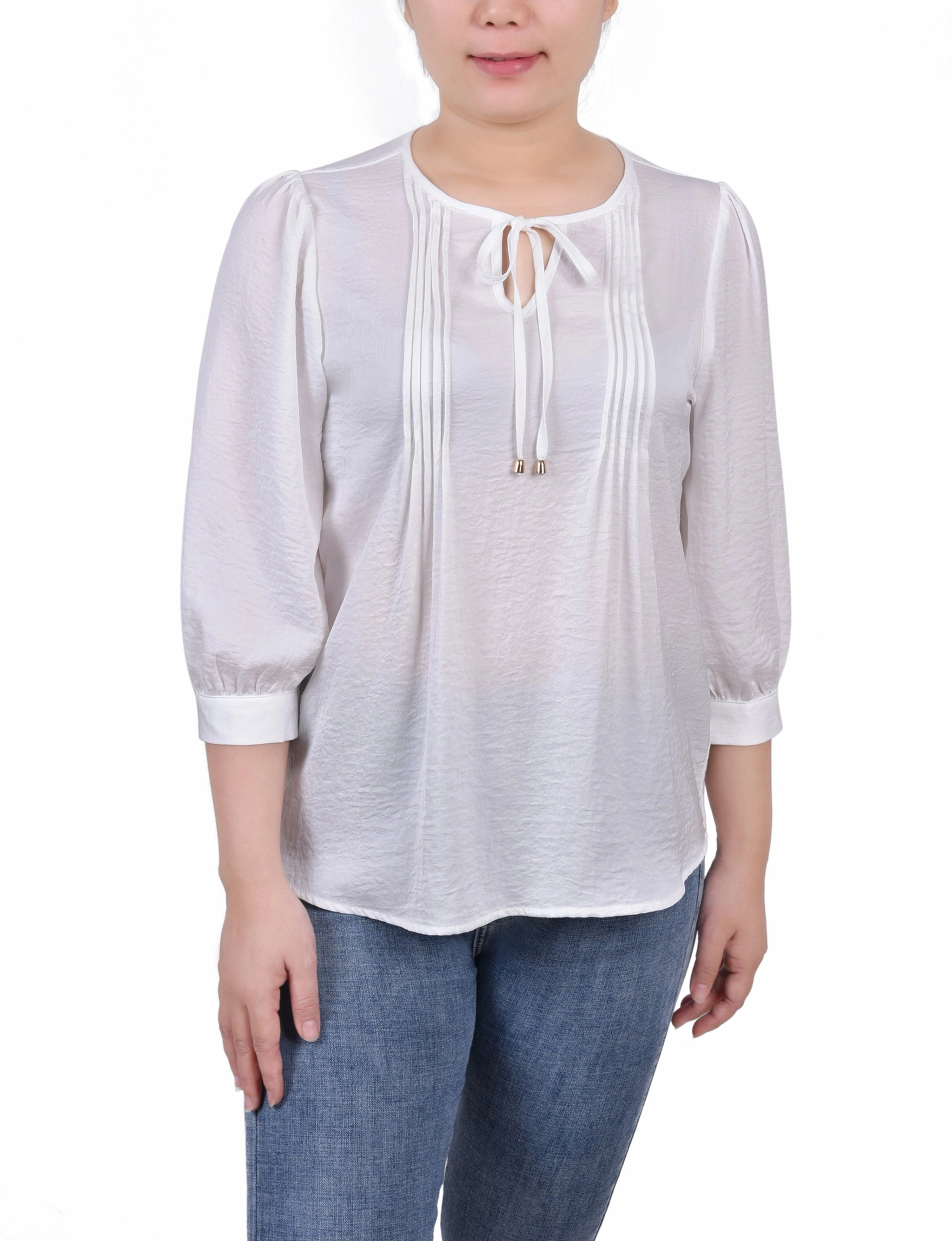 Petite Elbow Sleeve Satin Blouse Airflow Optimized Weave