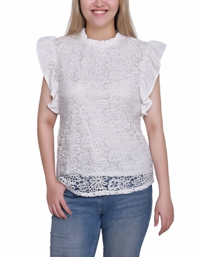 Petite Flutter Sleeve Lace Top Wrinkle Resistant Textile elegant design