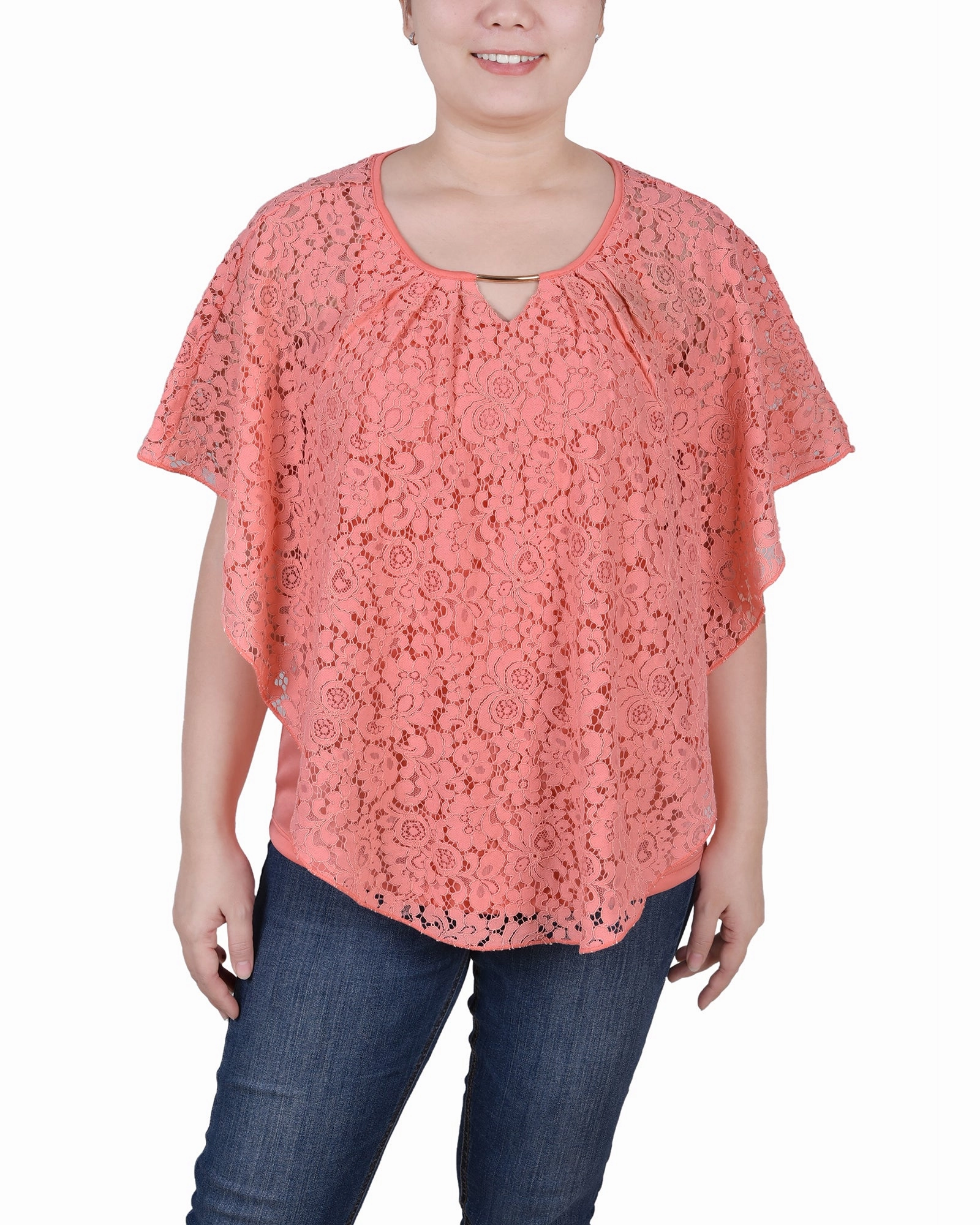 Petite Lace Poncho With Bar Breathable Lining