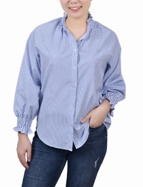 Petite Long Sleeve Button Front Blouse RollUpCuff