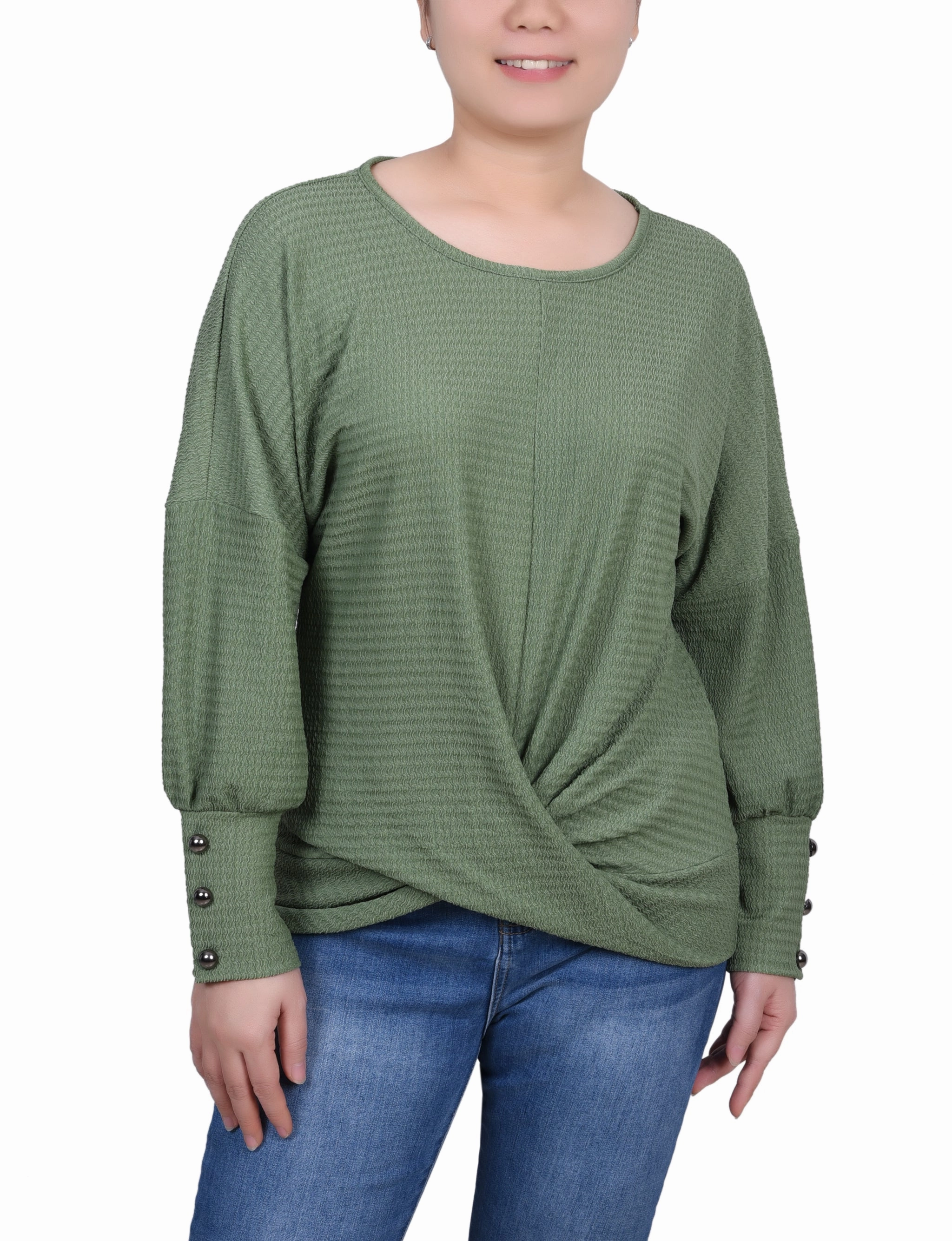 Petite Long Sleeve Textured Knit Top ErgonomicShape