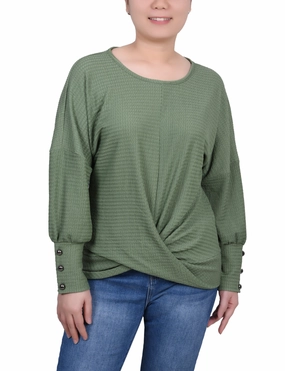 Two Tone Texture Effect Petite Long Sleeve Textured Knit Top