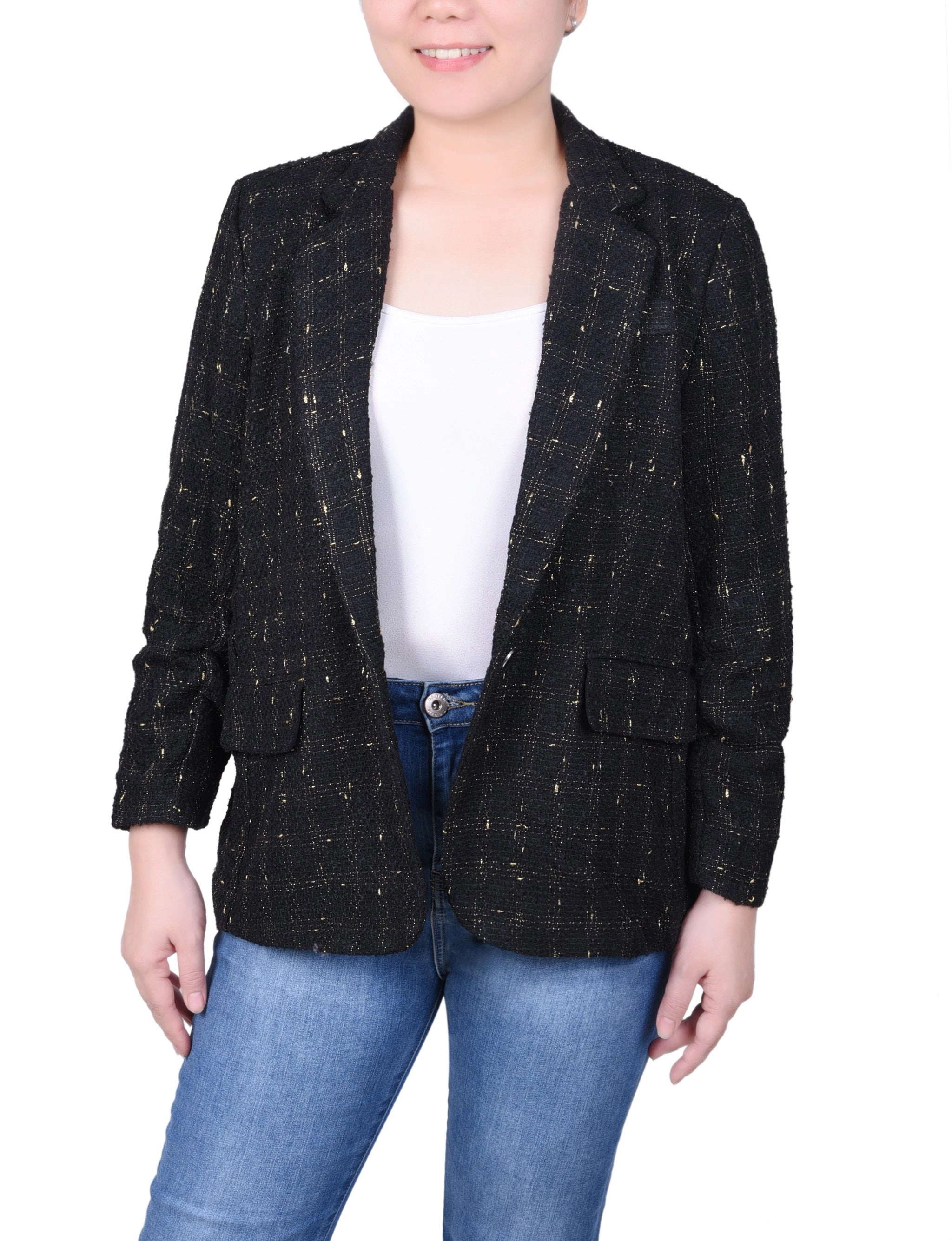 FlexFit Technology Petite Long Sleeve Tweed Jacket