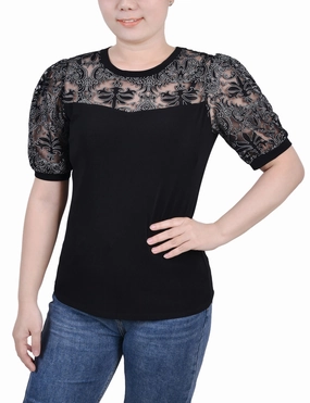 Active Blouse Petite Puff Lace-Sleeve Top