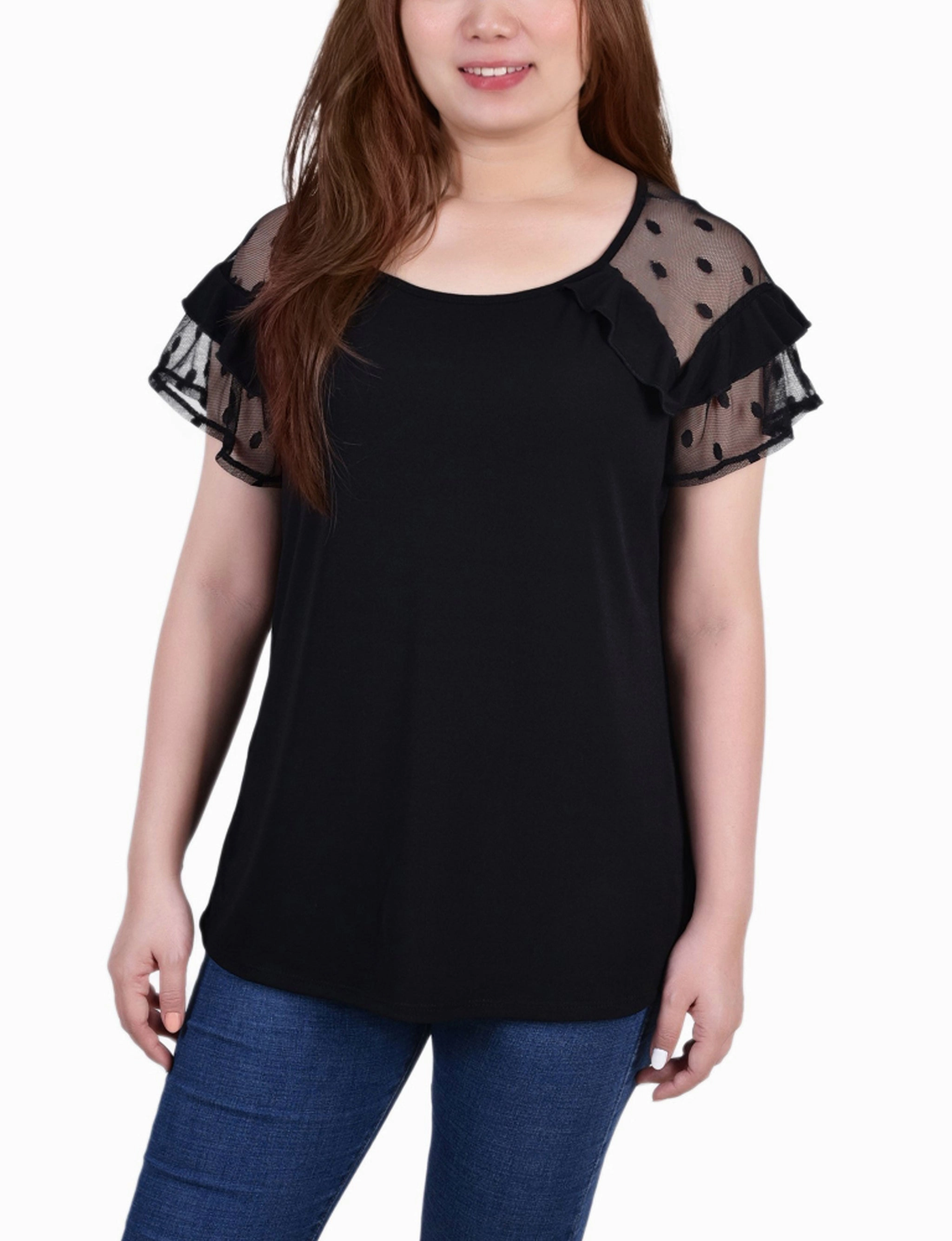 Relaxed Look Petite Short Dot Sleeve Top