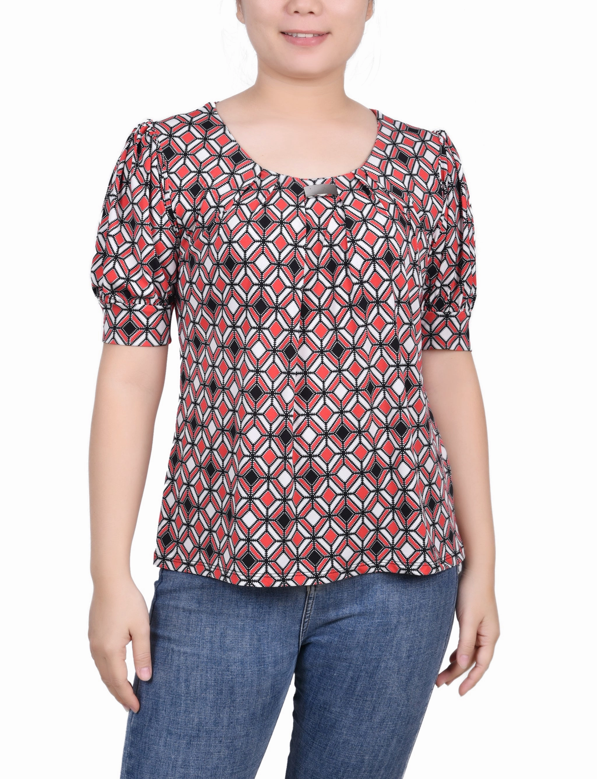 Petite Short Sleeve Balloon Sleeve Top Bamboo Derived Material Quick Dry Tech