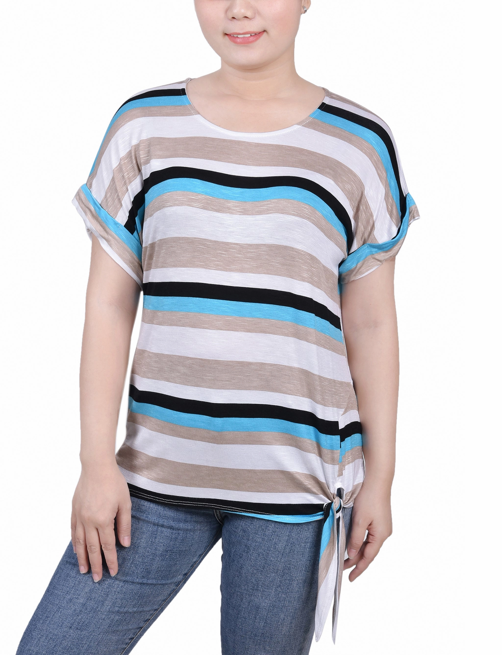 Petite Short Sleeve Tie Front Top AllDayComfortFit