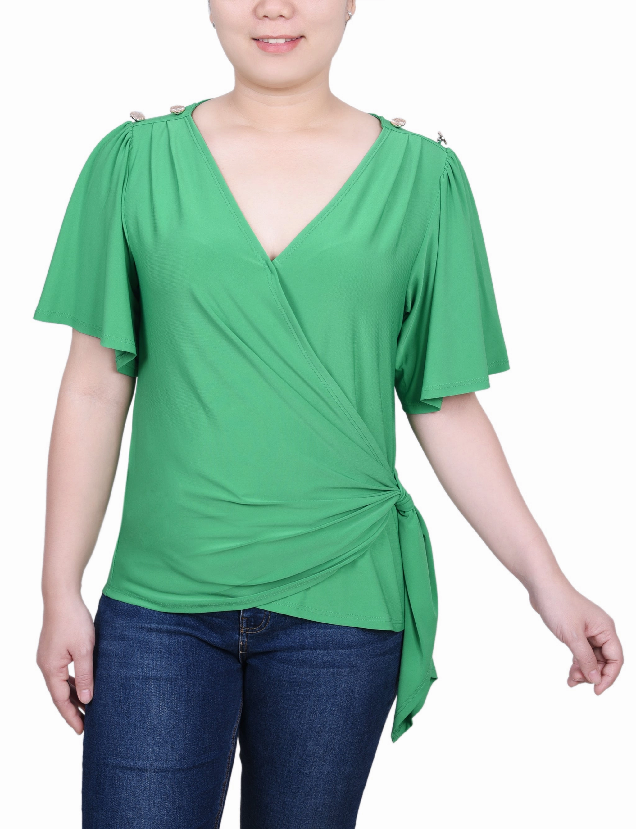 Petite Short Sleeve Wrap Top FadeResistant Dye Ethical production