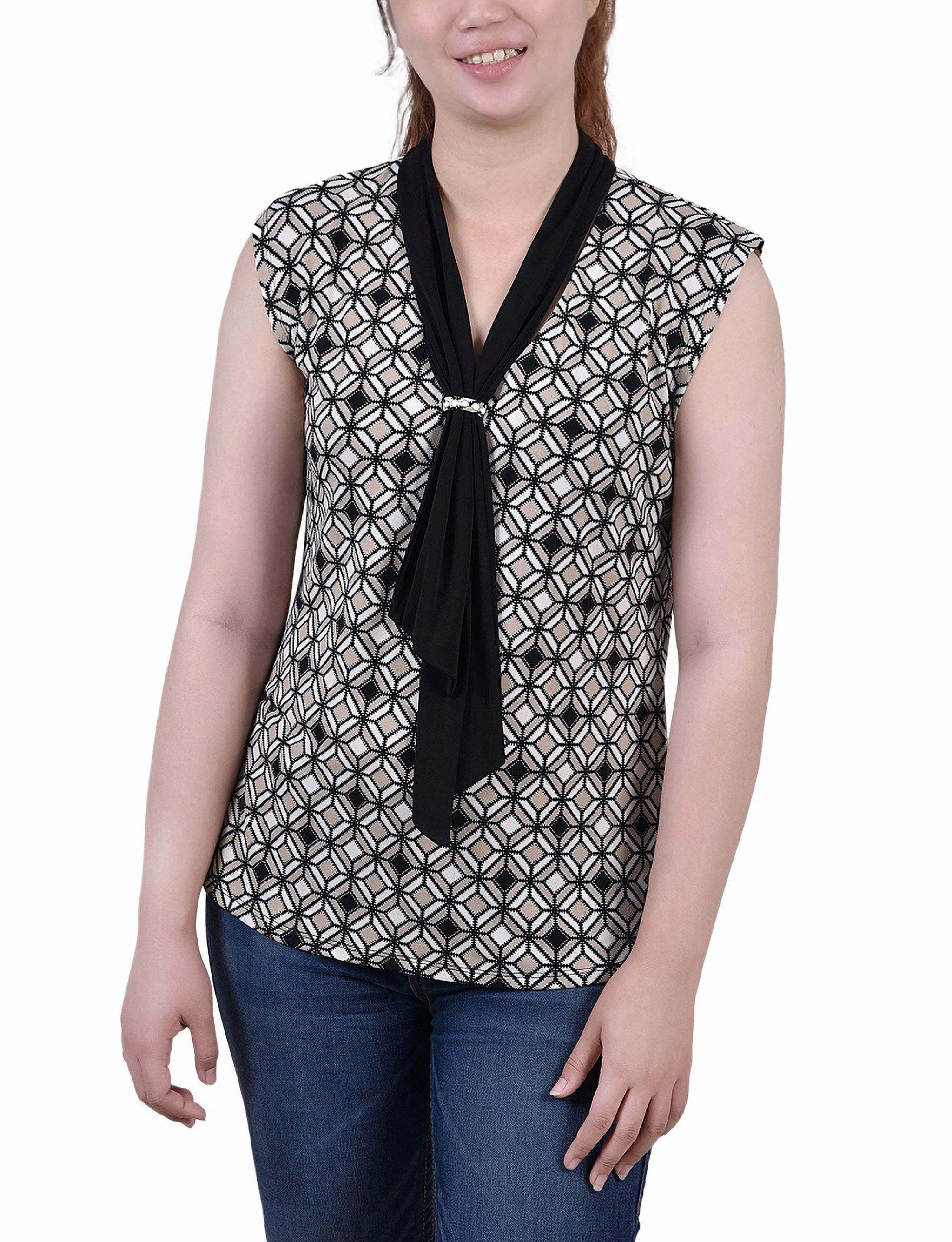Durable Chainstitch Layered Collar Structure Petite Sleeveless Scarf Top